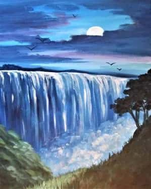 Moonrise Over Waterfalls