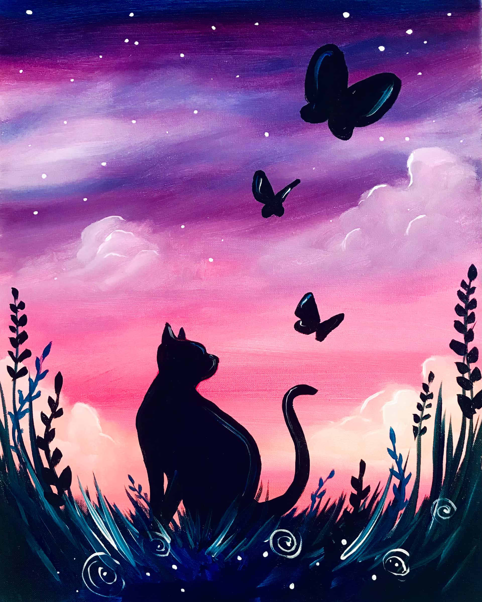 Cat and Butterflies 