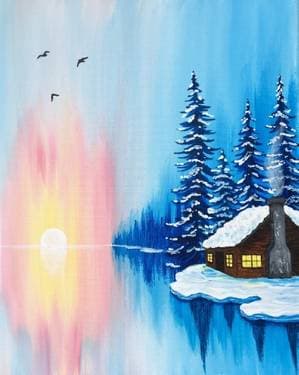 Winter Cabin Sunrise - Paint Nite event in Edmonton , AB