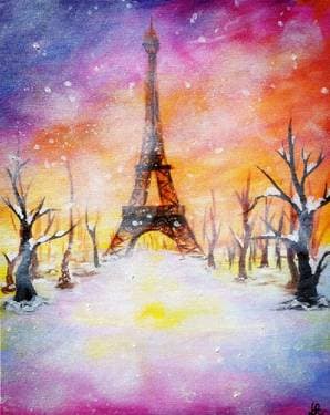 Winter Paris Sunset - Paint Nite event in Calgary, AB