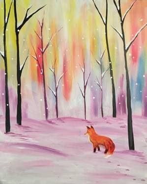 Snowy Fox Forest - Paint and sip event at Bertucci's - Newton in Newton, MA - PaintNite.com