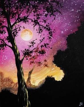 Starry Moonlit Tree - Paint Nite event in Pasadena , CA