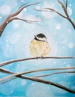 Chickadees Snowfall - Paint Nite event in CHELMSFORD, MA