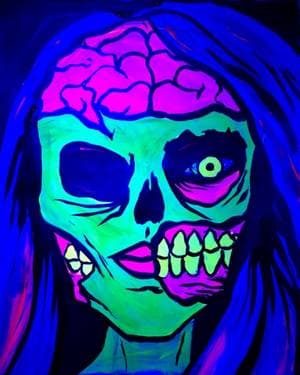 BLACK LIGHT Zombie Girl - Paint Nite event in Claremont, CA