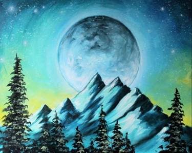 Cold Moonlit Mountain - Paint Nite event in Calgary, AB