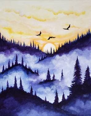 Misty Forest Flight - Paint Nite event in Peoria, IL