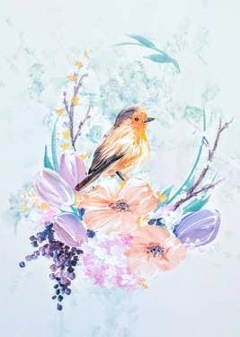 Baby Robin On Flowers - Paint Nite event in Winnipeg, MB