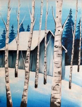 Winter Aspen Cabin - Paint Nite event in Pierrefonds, QC