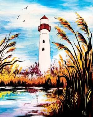 Lighthouse in Fall - Paint Nite event in Roseville, CA