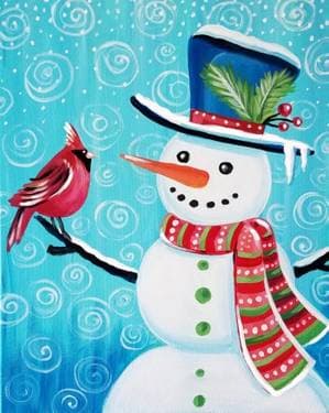 Snowman and Cardinal - Paint Nite event in Mesa, AZ