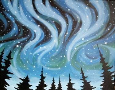 Snowy Northern Lights II - Paint Nite event in Calgary, AB