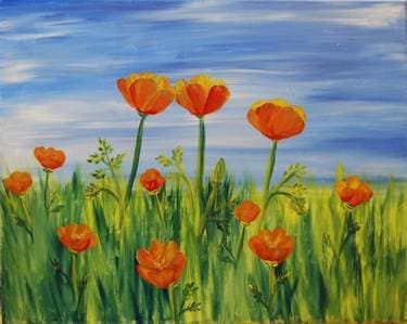 Orange California Poppies - Paint Nite event in SAN JOSE, CA