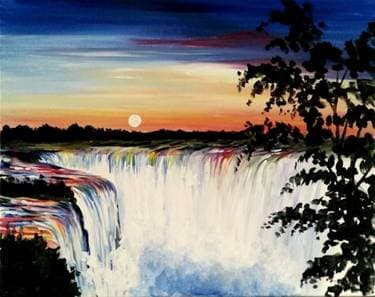 Waterfalls and Sunset - Paint Nite event in Grand Valley, ON