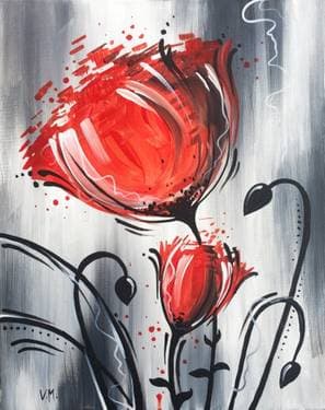 Whimsical Red Flower - Paint Nite event in Langley Twp, BC