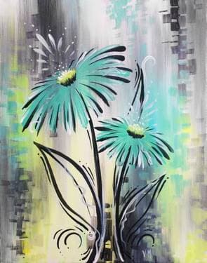 Whimsical Blue Gerbera - Paint Nite event in Tacoma, WA