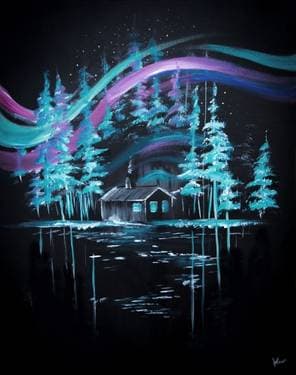 Cabin Under The Aurora - Paint Nite event in Edmonton , AB