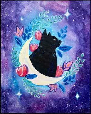 Galaxy Moon Cat - Paint Nite event in Canoga Park, CA