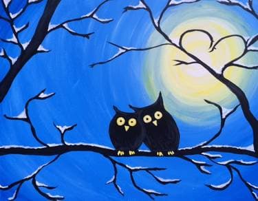Winter Owls - Paint and sip event at PRIVATE EVENT: Munchies Coffee House & Barkery in Hamilton, ON - PaintNite.com
