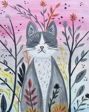 Moody Cat Bloom - Paint Nite event in Mountain View, CA