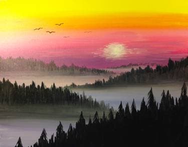 Misty Mountain Sunrise - Paint Nite event in Markham, ON
