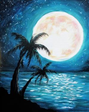 Teal Moonlit Palms — Painting