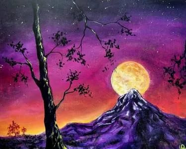Moonlit Mountain Night at East Side Heartland — Painting