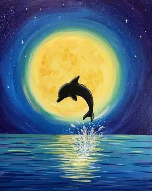 Saturday Moonlight Dolphin Dance — Painting