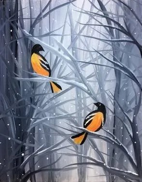 Orioles in the Snow — Painting