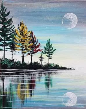 Fall Moon Reflection at Wild Wing Woodside Square — Painting