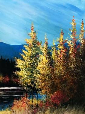 Autumn Trees Lakeside — Painting