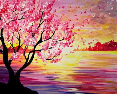 Sunset Cherry Blossoms — Painting