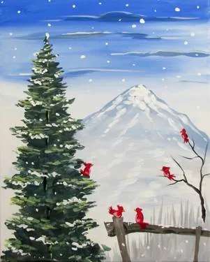 Winter Cardinals ll at Crab Corner — Painting