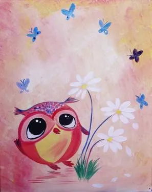 Owl Pick Some Flowers — Painting
