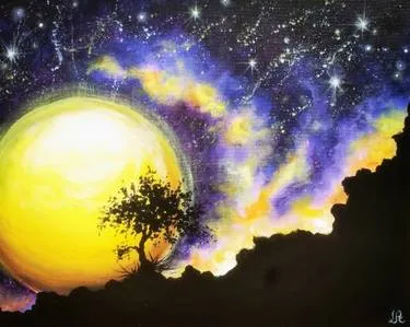 Moonlit Desert Tree at Mtn. Mike's on Cleveland in SRosa — Painting