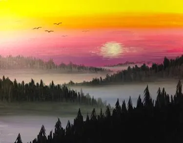 Misty Mountain Sunrise — Painting