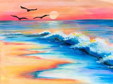 Waves At Sunset — Painting