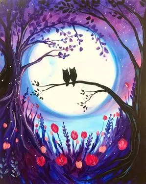 Moonlit Owl Love — Painting