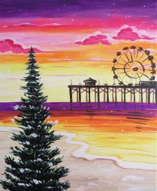 Winter Sunset at the Pier — Painting