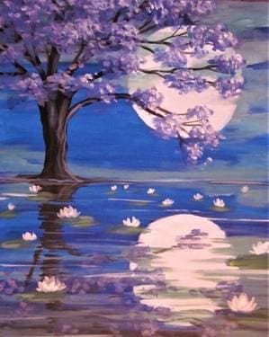 Lily Pond Under the Moonlight - Paint Nite event in Maple Ridge, BC