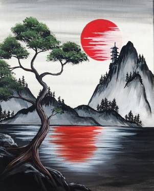 "Sunset Over Lake Washington" canvas painting at Mighty Squirrel Fenway — Painting
