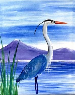 Great Blue Heron in the water - Paint Nite event in Ottawa, ON