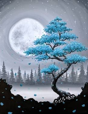 Teal Bonsai Among the Misty Pines - Paint Nite event in Saint-Jean-sur-Richelieu, QC