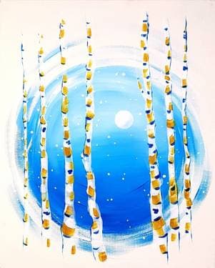 Winter Birch Trees with Gold - Paint Nite event in Kenosha, WI