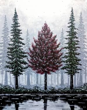 Ever Red Tree among the Snowy Evergreens - Paint Nite event in Calgary, AB