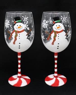 Happy Snowman Wine Glasses - Paint Nite event in Worcester, MA
