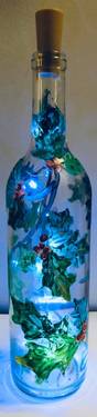 Holiday Holly Wine Bottle with Fairy Lights — Painting