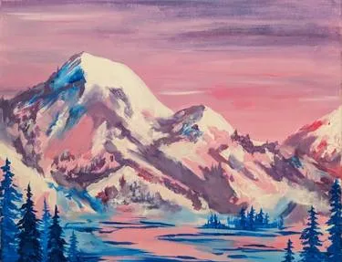 Snowy Winter Mountain Sunset — Painting