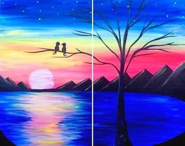 Rainbow Sunset Lovers Partner Painting - Paint Nite event in Sandy , UT