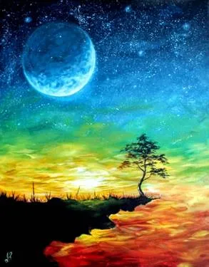 Moonlit Sunset at Kelsey's Quarry Edge — Painting