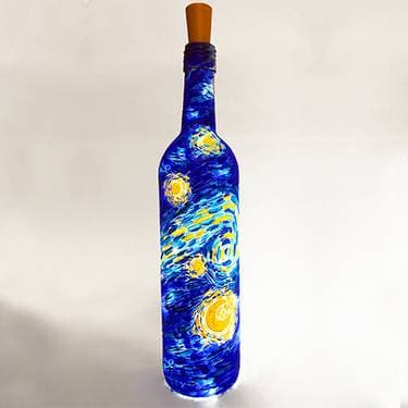 Starry Night Wine Bottle With Fairy Lights - Paint and sip event at Big Bear Cafe in Washington, DC - PaintNite.com